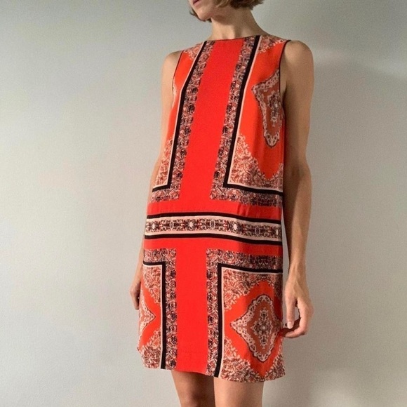 Maeve Dress Women’s Size 0 Orange Canna 100% Silk Shift Dress - Picture 12 of 13